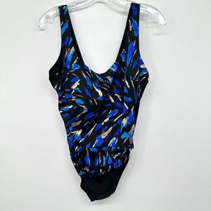 Inches Away Swimsuit Size 14‎ One Piece Cinched Side Soft Bra Cups Blue Black